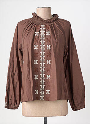 Blouse tissage popeline manches longues marron EMILIE.K femme