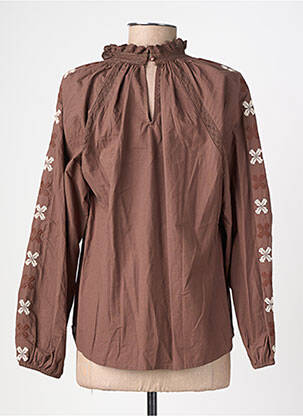 Blouse tissage popeline manches longues marron EMILIE.K femme