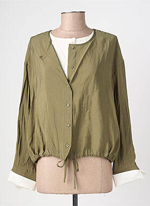 Chemisier tissage popeline manches longues vert EMILIE.K femme
