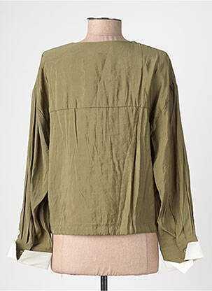 Chemisier tissage popeline manches longues vert EMILIE.K femme