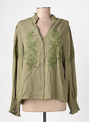 Chemisier tissage crêpe manches longues vert EMILIE.K femme