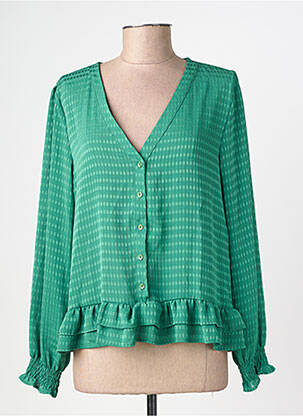 Chemisier tissage crêpe manches longues vert EMILIE.K femme