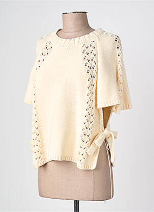 Pull maille ajourée manches courtes beige EMILIE.K femme