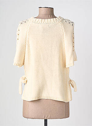Pull maille ajourée manches courtes beige EMILIE.K femme