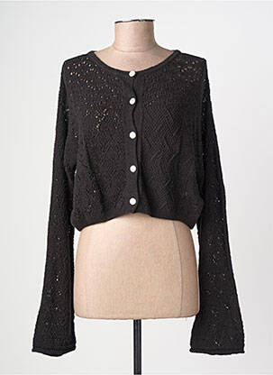 Gilet manches longues col rond noir EMILIE.K femme