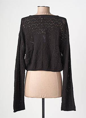 Gilet manches longues col rond noir EMILIE.K femme
