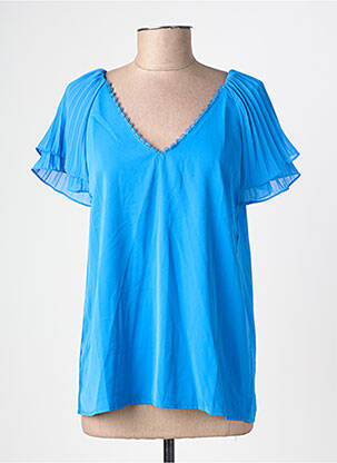 Blouse tissage crêpe manches courtes bleu ANDY & LUCY femme