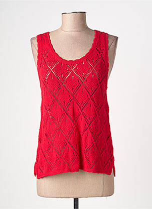 Pull maille ajourée sans manche rouge EMILIE.K femme
