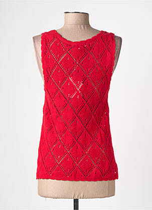 Pull maille ajourée sans manche rouge EMILIE.K femme