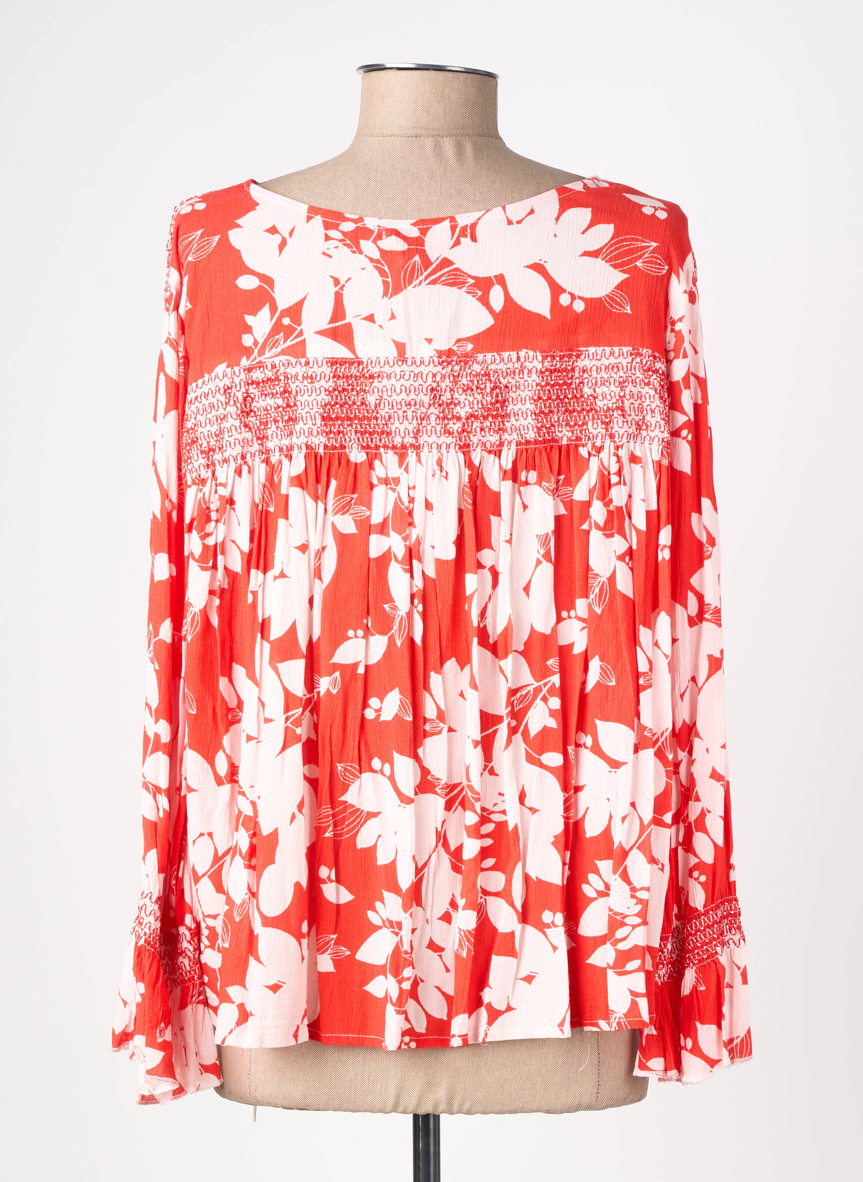 Chemisier imprimé fleurs manches longues rouge EMILIE.K femme