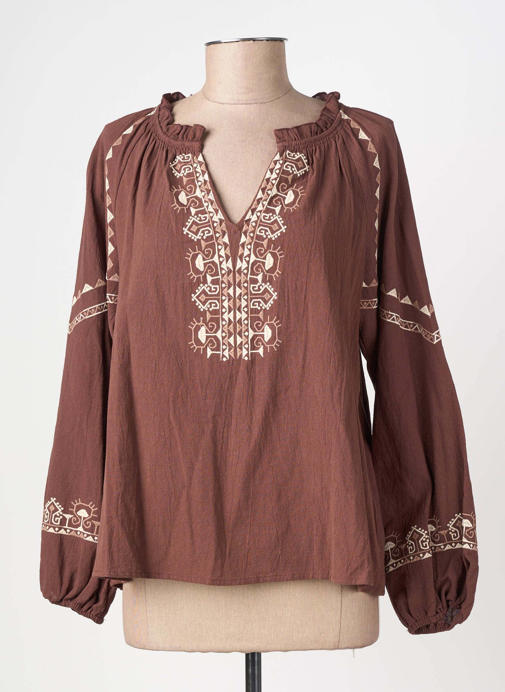 Blouse manches longues manches longues marron EMILIE.K femme