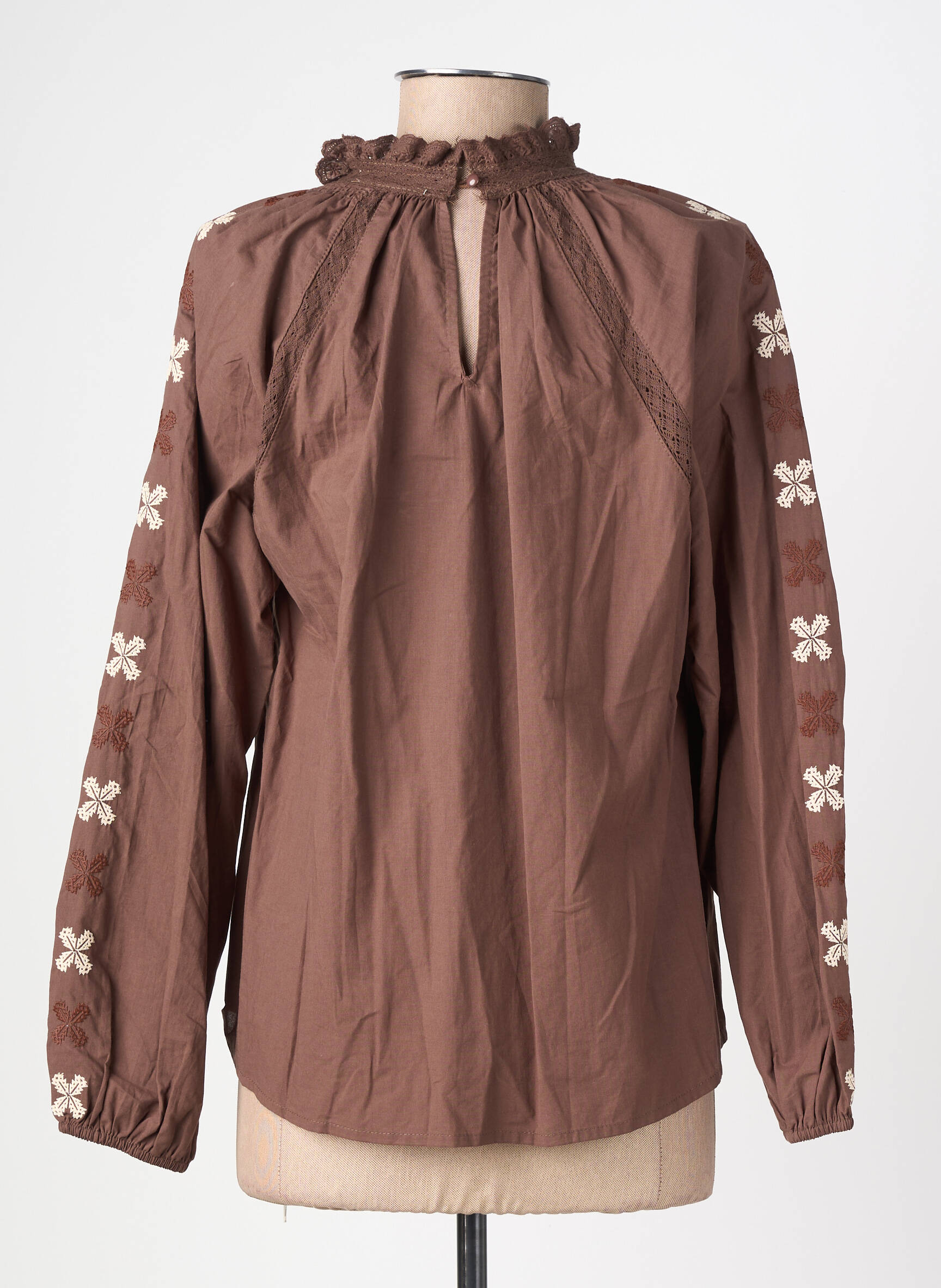 Blouse tissage popeline manches longues marron EMILIE.K femme