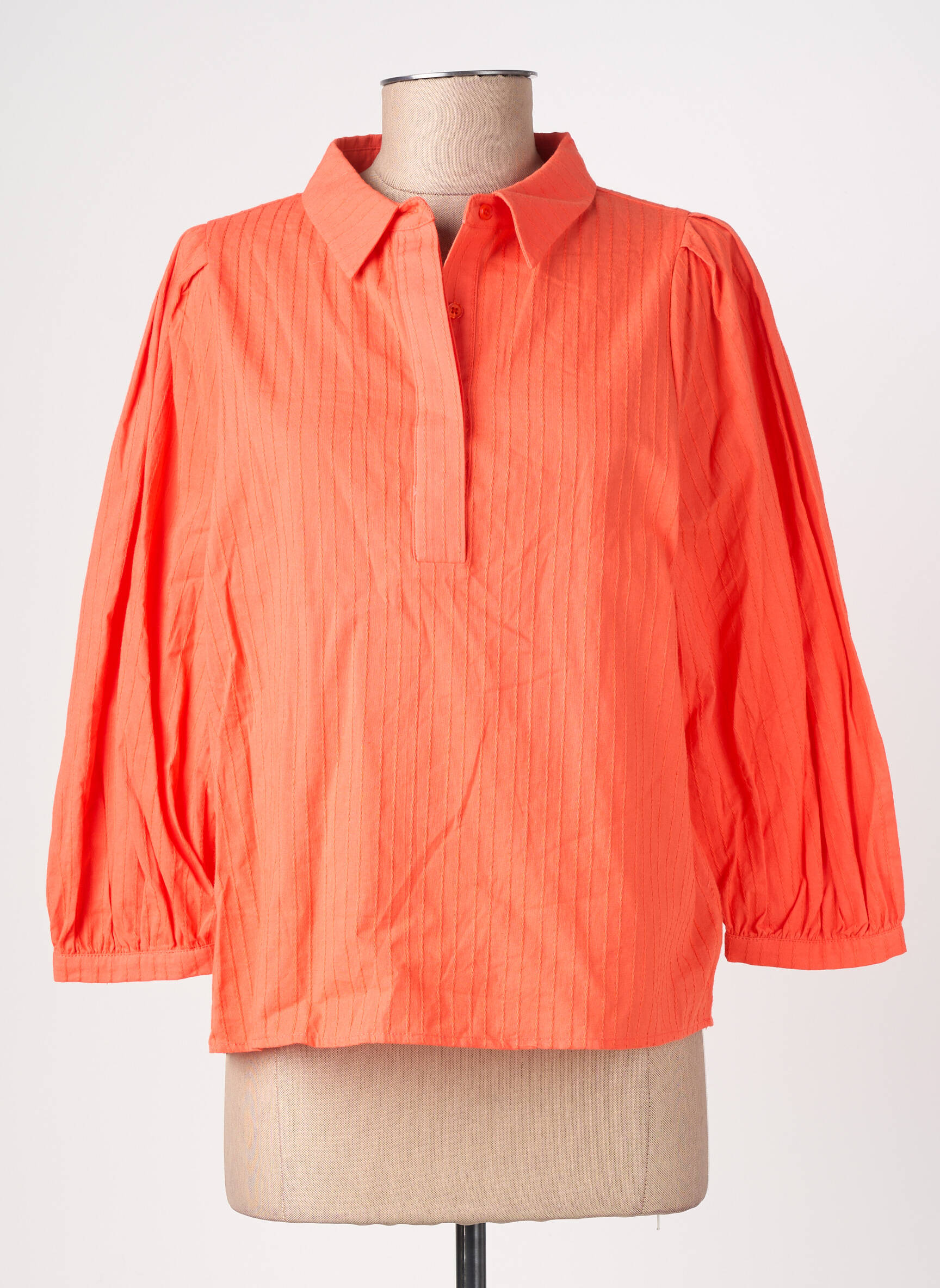 Blouse tissage popeline manches 3/4 orange ARTLOVE femme