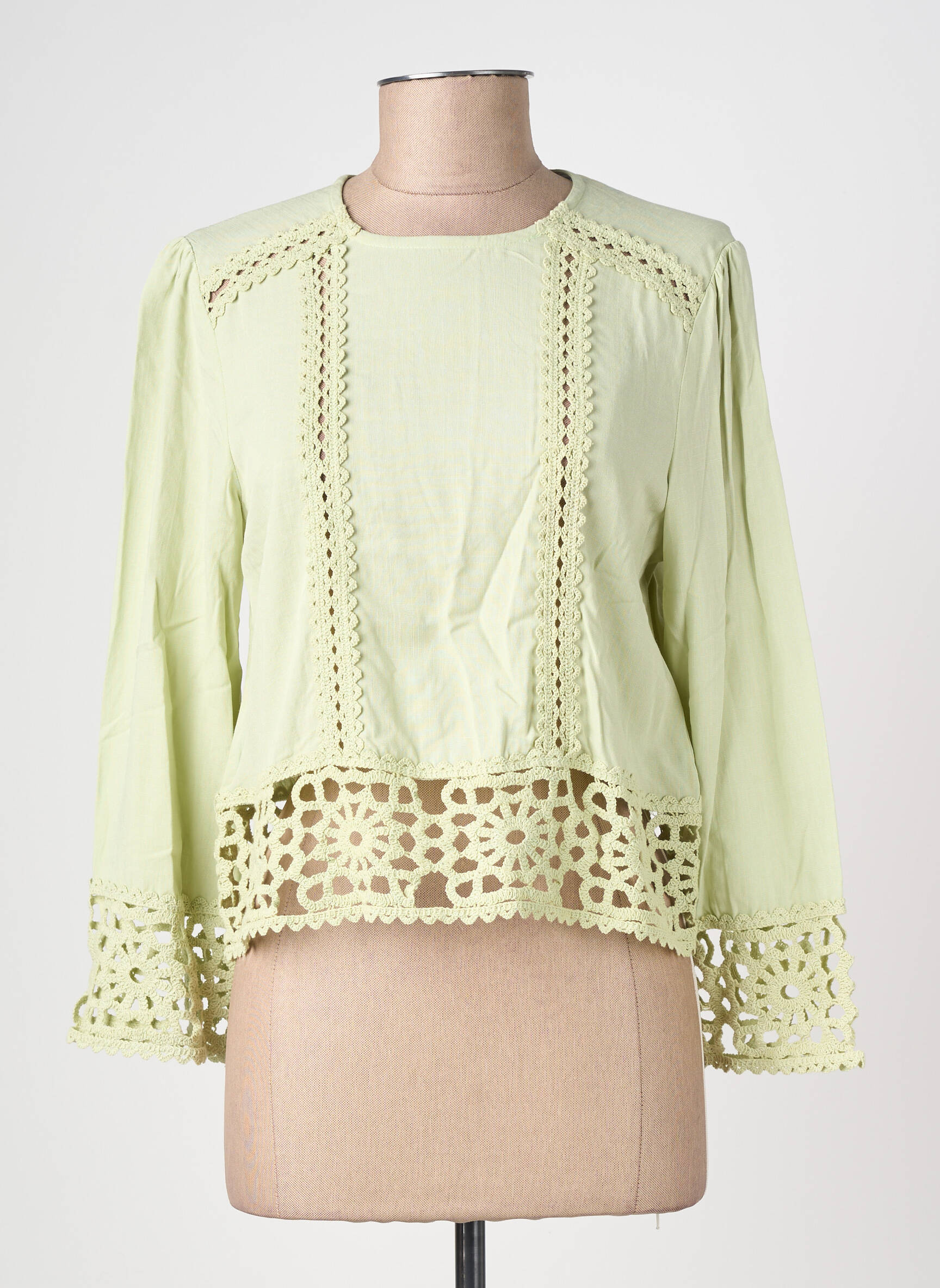 Blouse tissage popeline manches 3/4 vert LA PETITE ETOILE femme