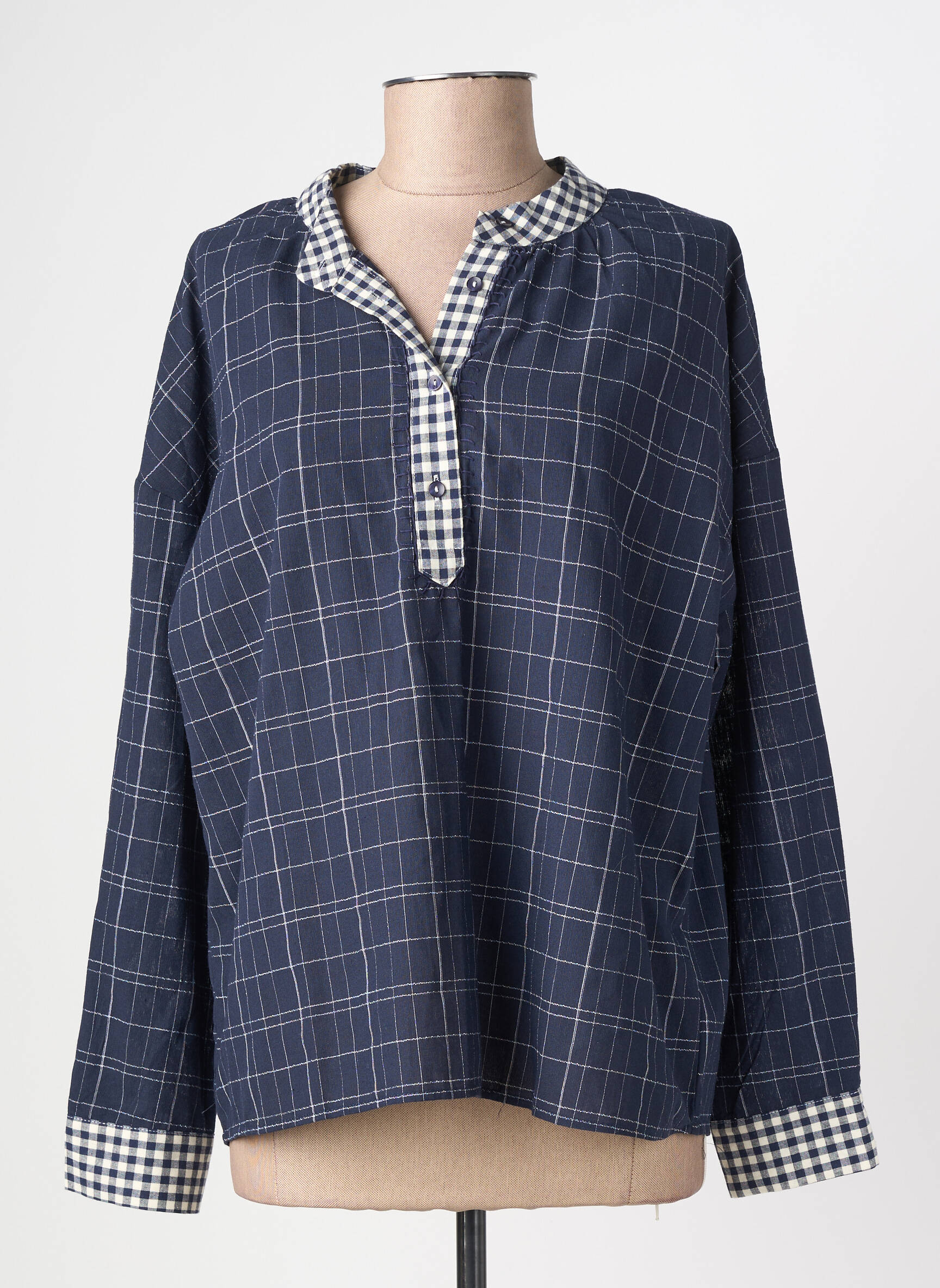 Blouse col rond manches longues bleu EMILIE.K femme