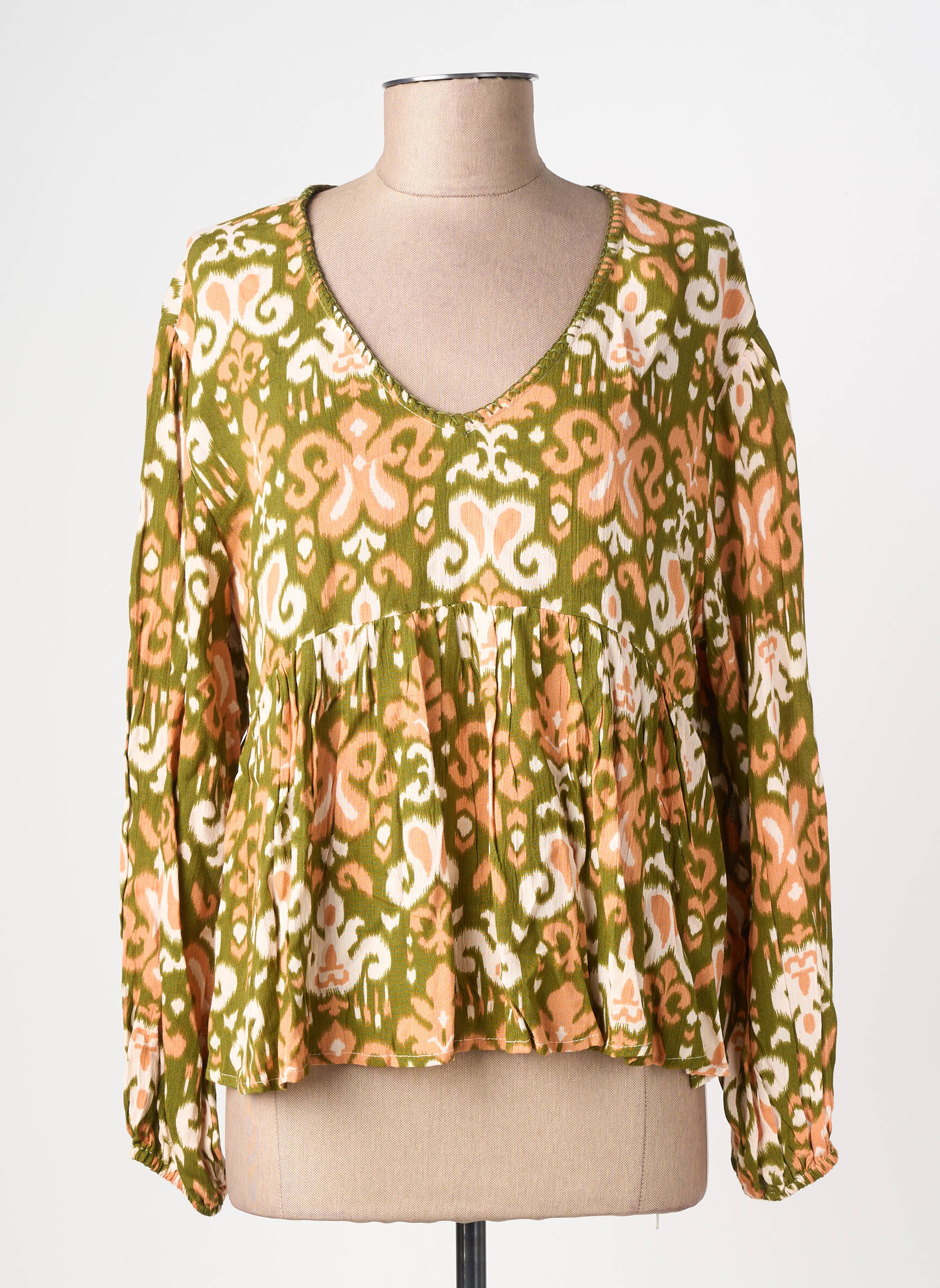 Blouse imprimé fantaisie manches longues vert EMILIE.K femme