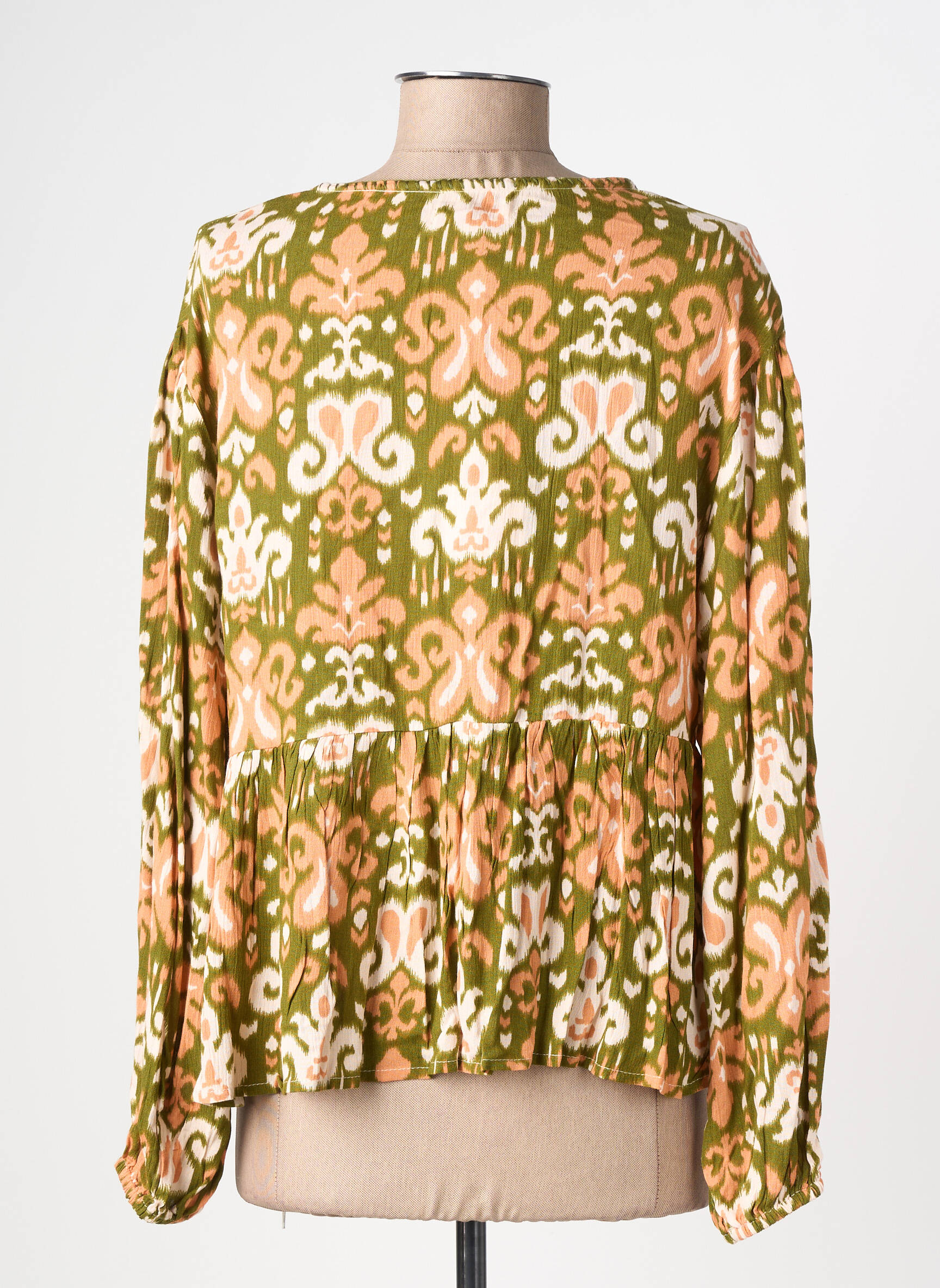 Blouse imprimé fantaisie manches longues vert EMILIE.K femme