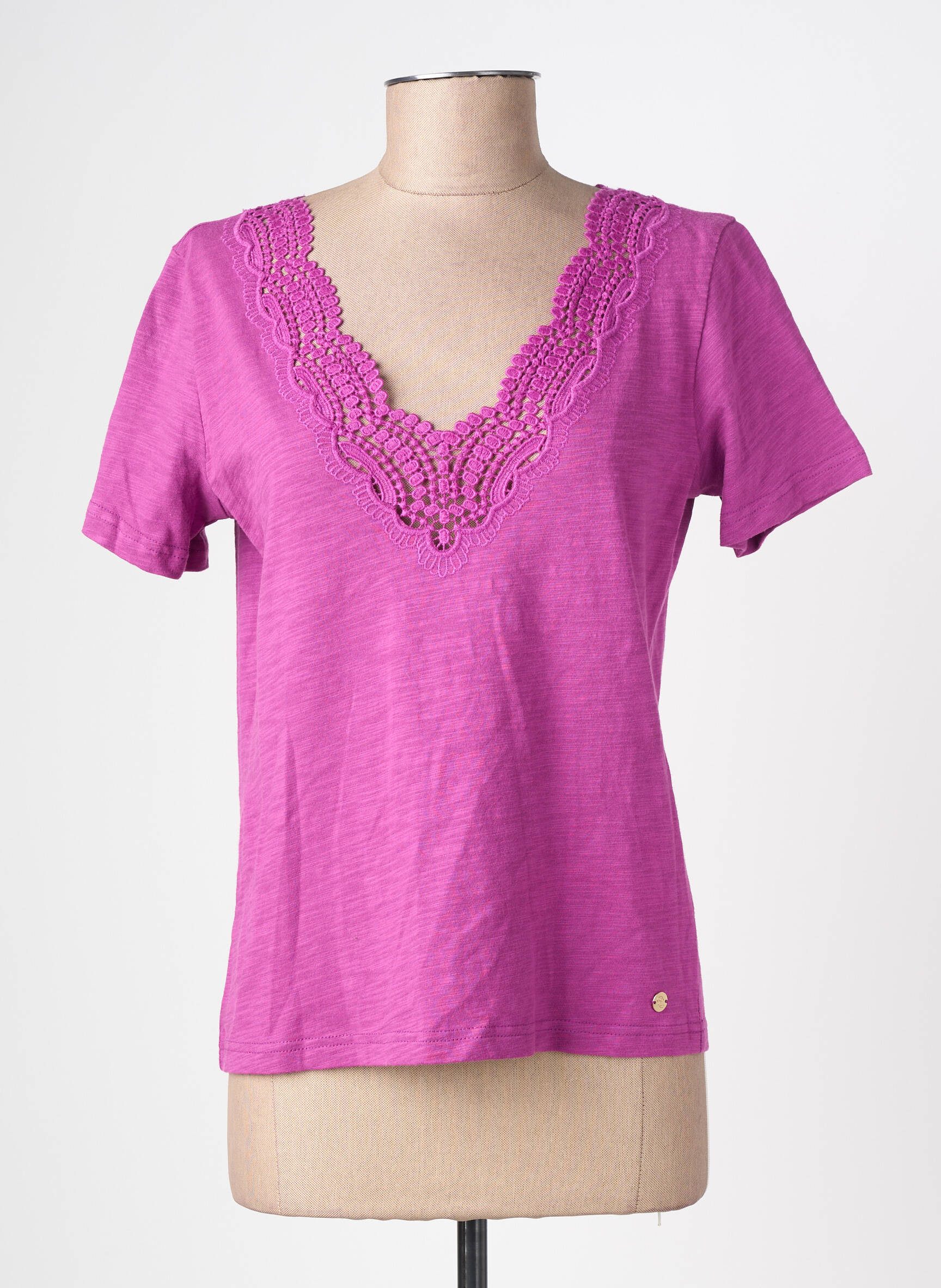 T-shirt col v manches courtes violet LA PETITE ETOILE femme