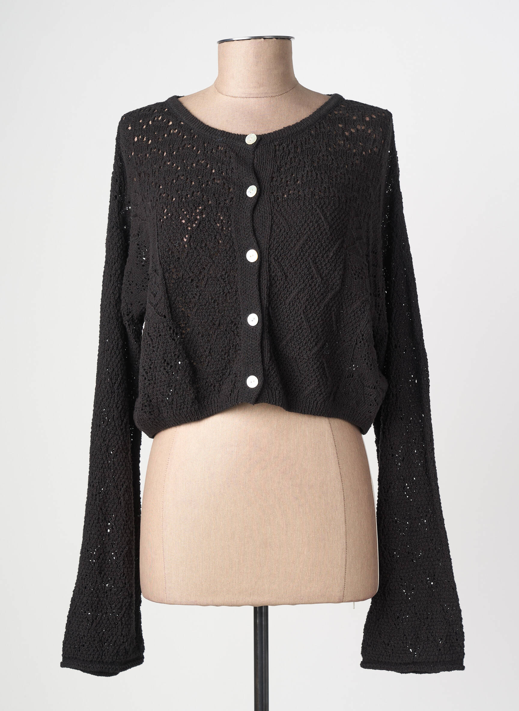 Gilet manches longues col rond noir EMILIE.K femme