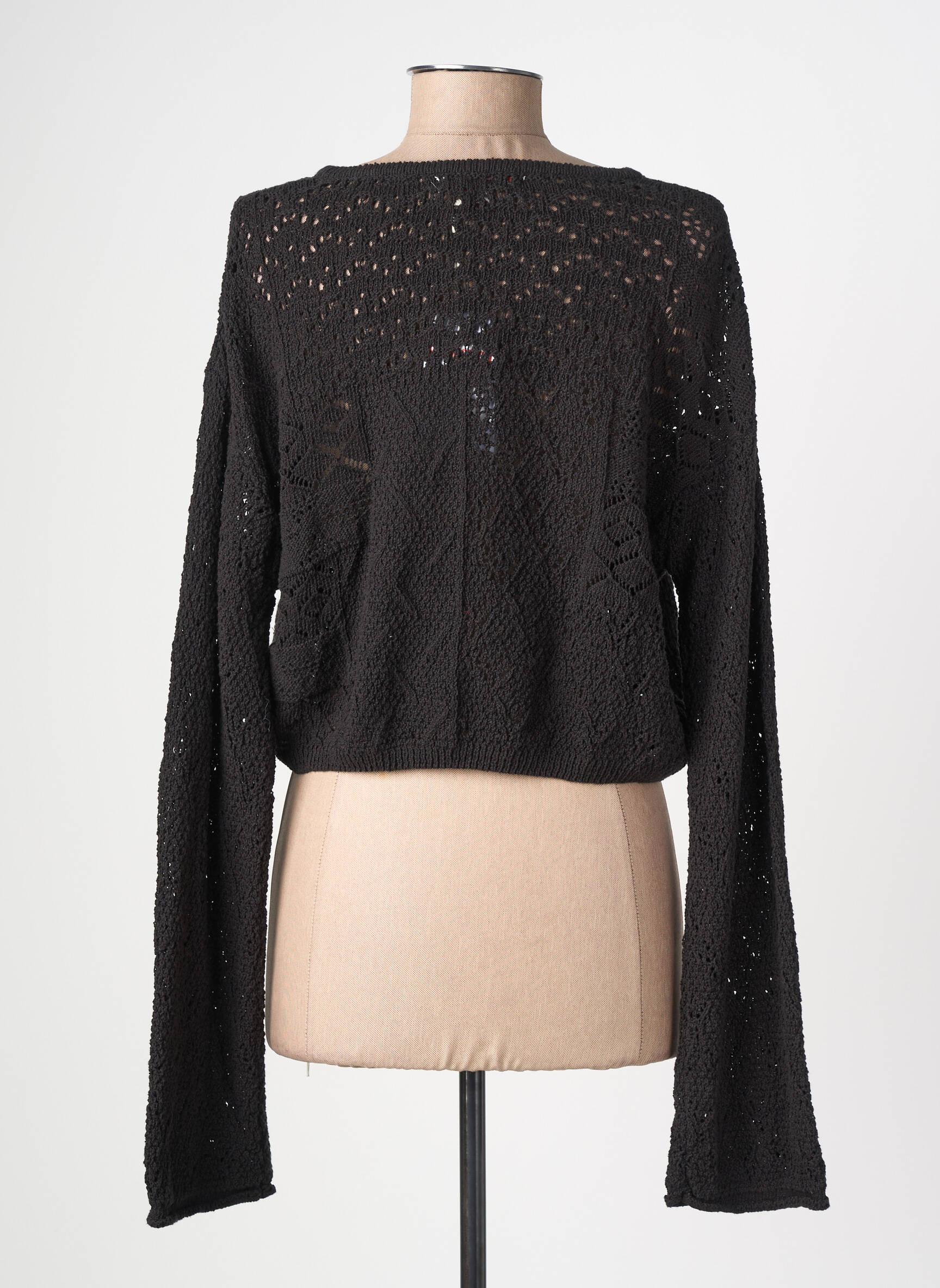 Gilet manches longues col rond noir EMILIE.K femme
