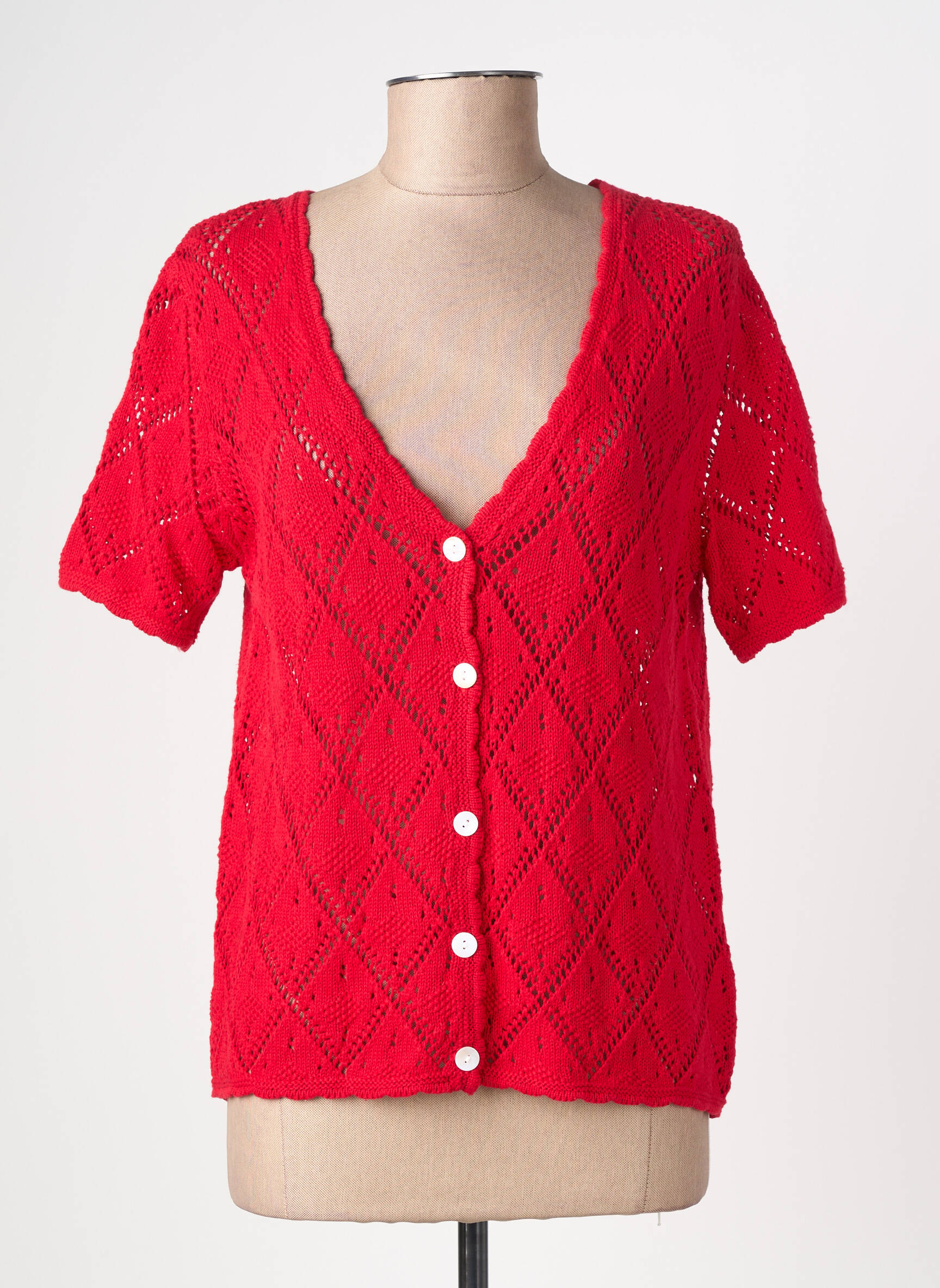 Gilet manches courtes coupe cintrée rouge EMILIE.K femme