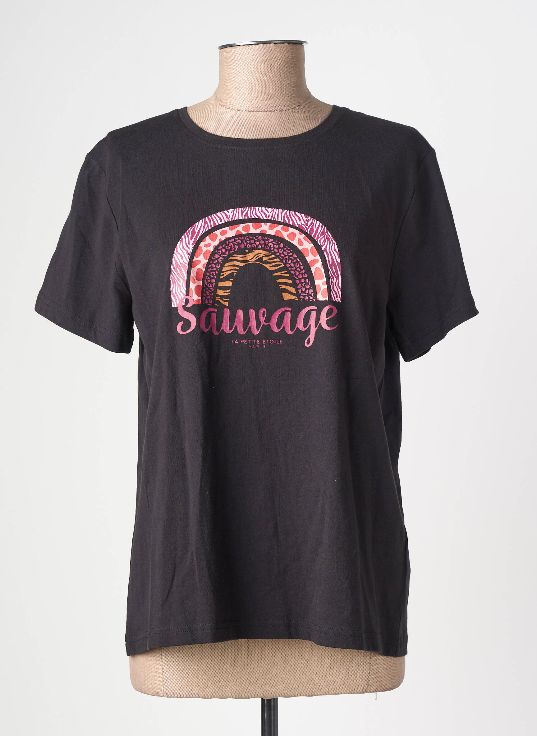 T-shirt sérigraphie manches courtes noir LA PETITE ETOILE femme