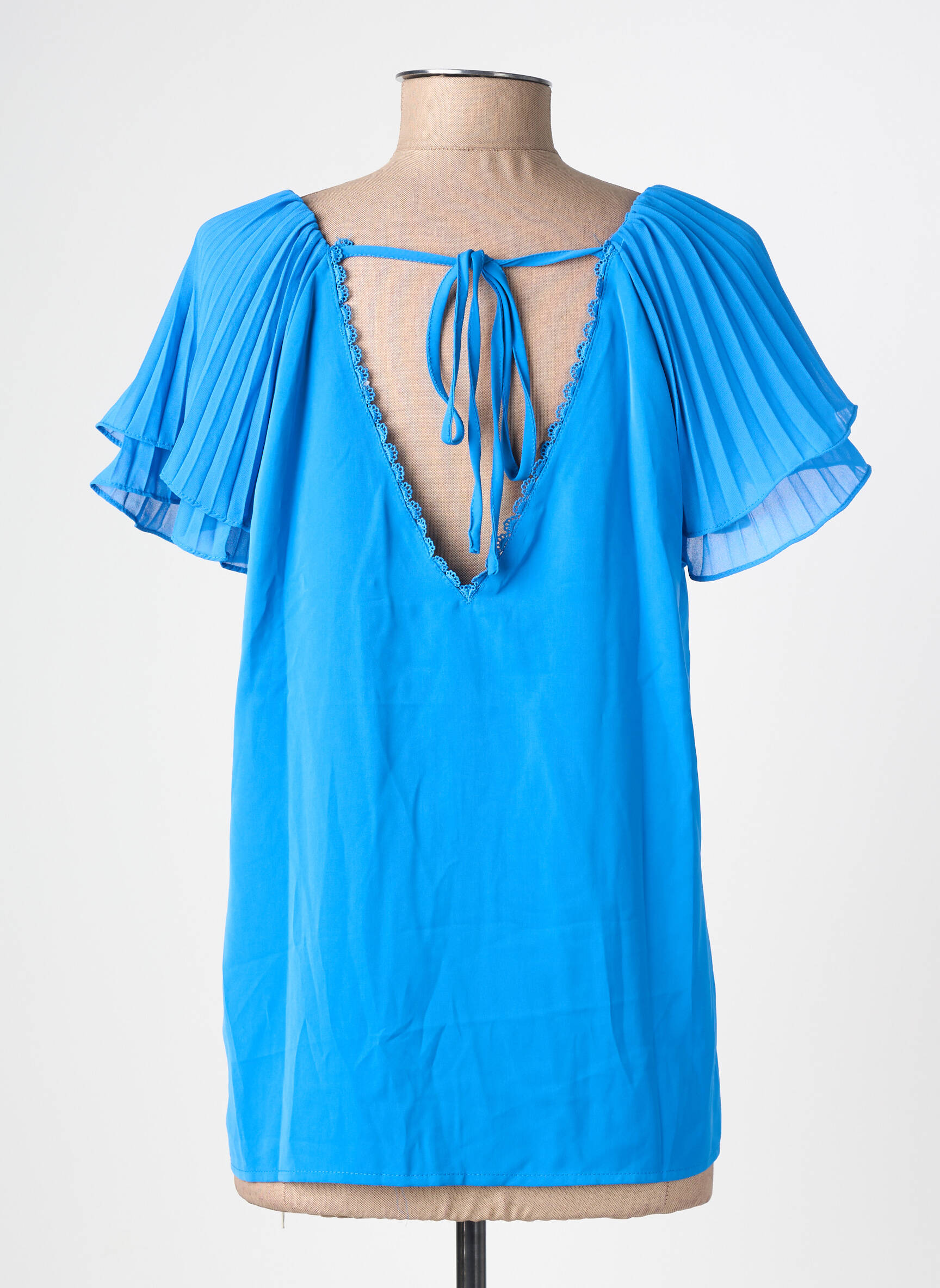 Blouse tissage crêpe manches courtes bleu ANDY & LUCY femme