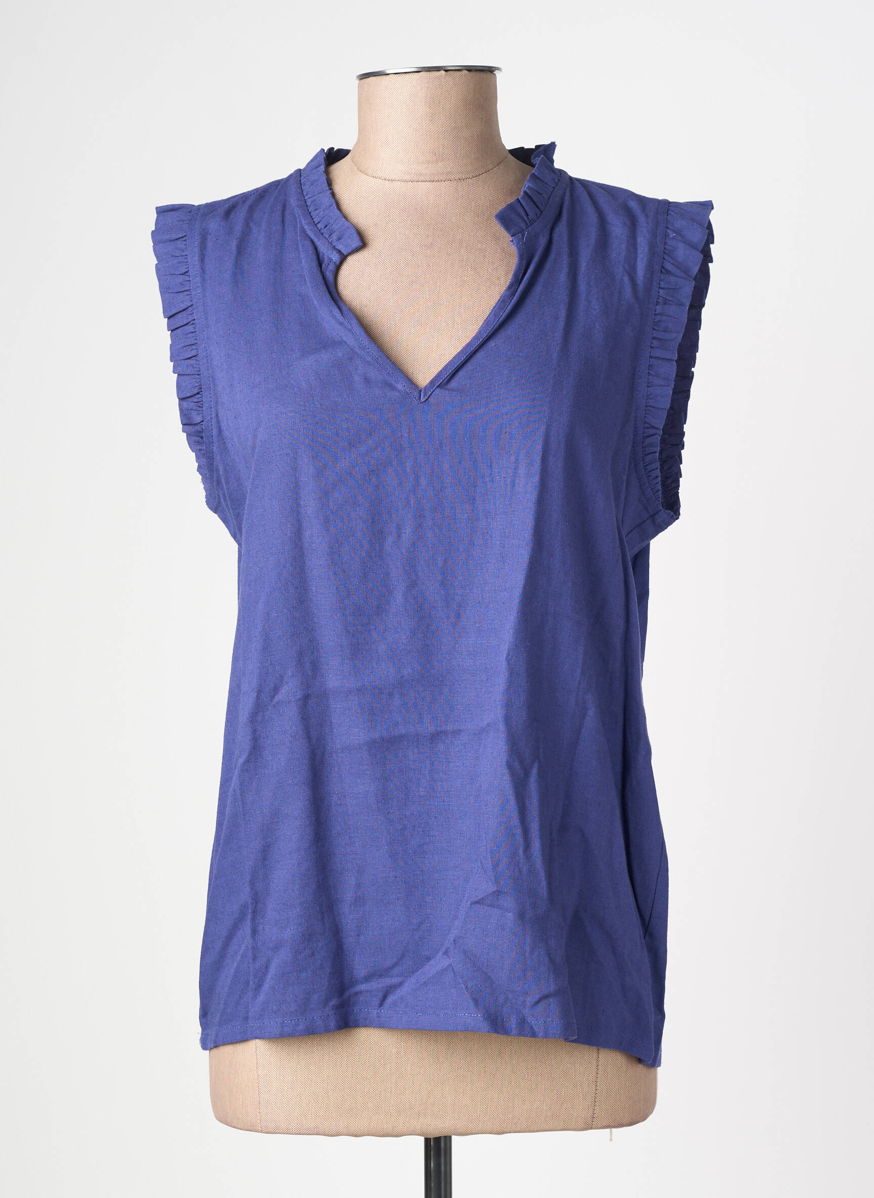 Blouse tissage crêpe manches courtes bleu NUMPH femme