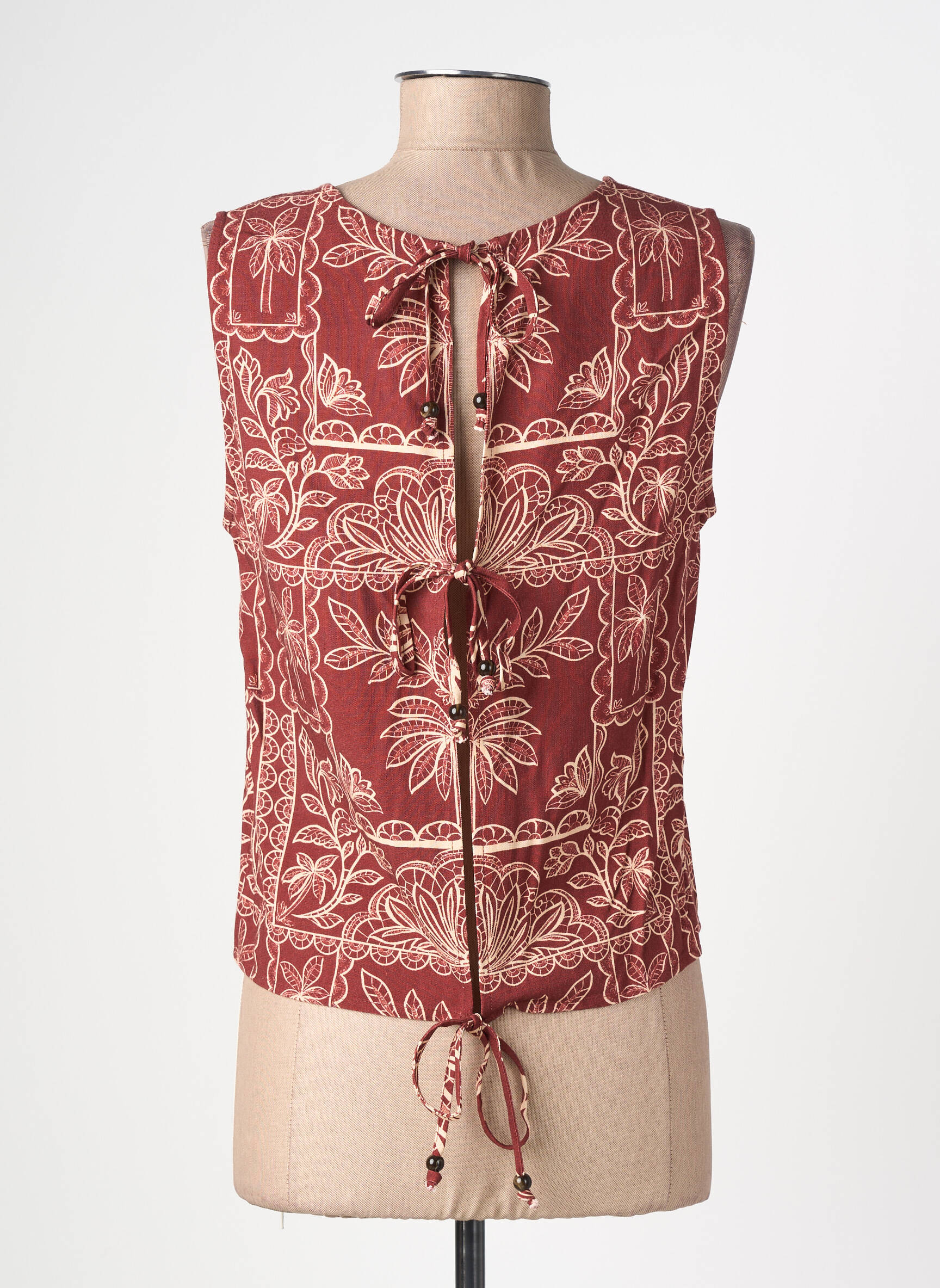 Blouse imprimé fantaisie sans manche marron LA PETITE ETOILE femme