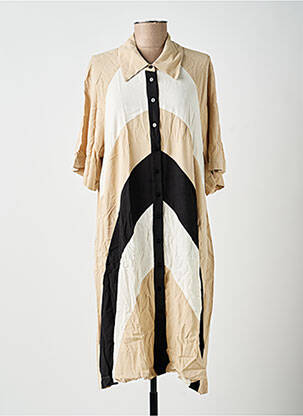 Robe mi-longue coupe fluide manches courtes beige MAT. femme