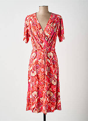 Robe mi-longue imprimé fleurs manches courtes orange YEST femme