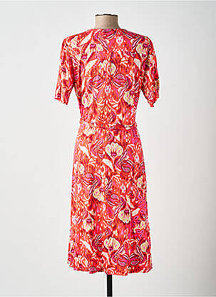 Robe mi-longue imprimé fleurs manches courtes orange YEST femme