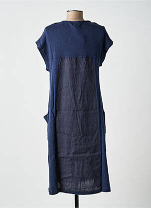 Robe mi-longue tissage crêpe manches courtes bleu POU NOU femme