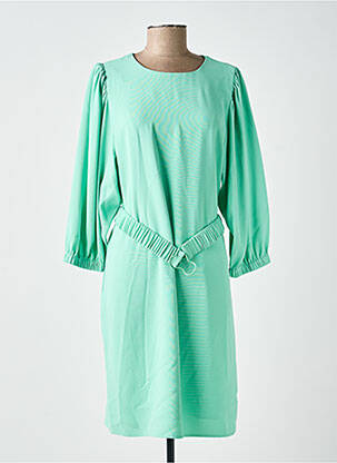 Robe mi-longue tissage crêpe manches longues vert ESQUALO femme