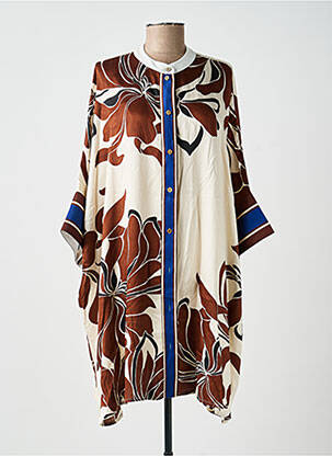 Robe mi-longue imprimé fleurs manches 3/4 marron MAT. femme