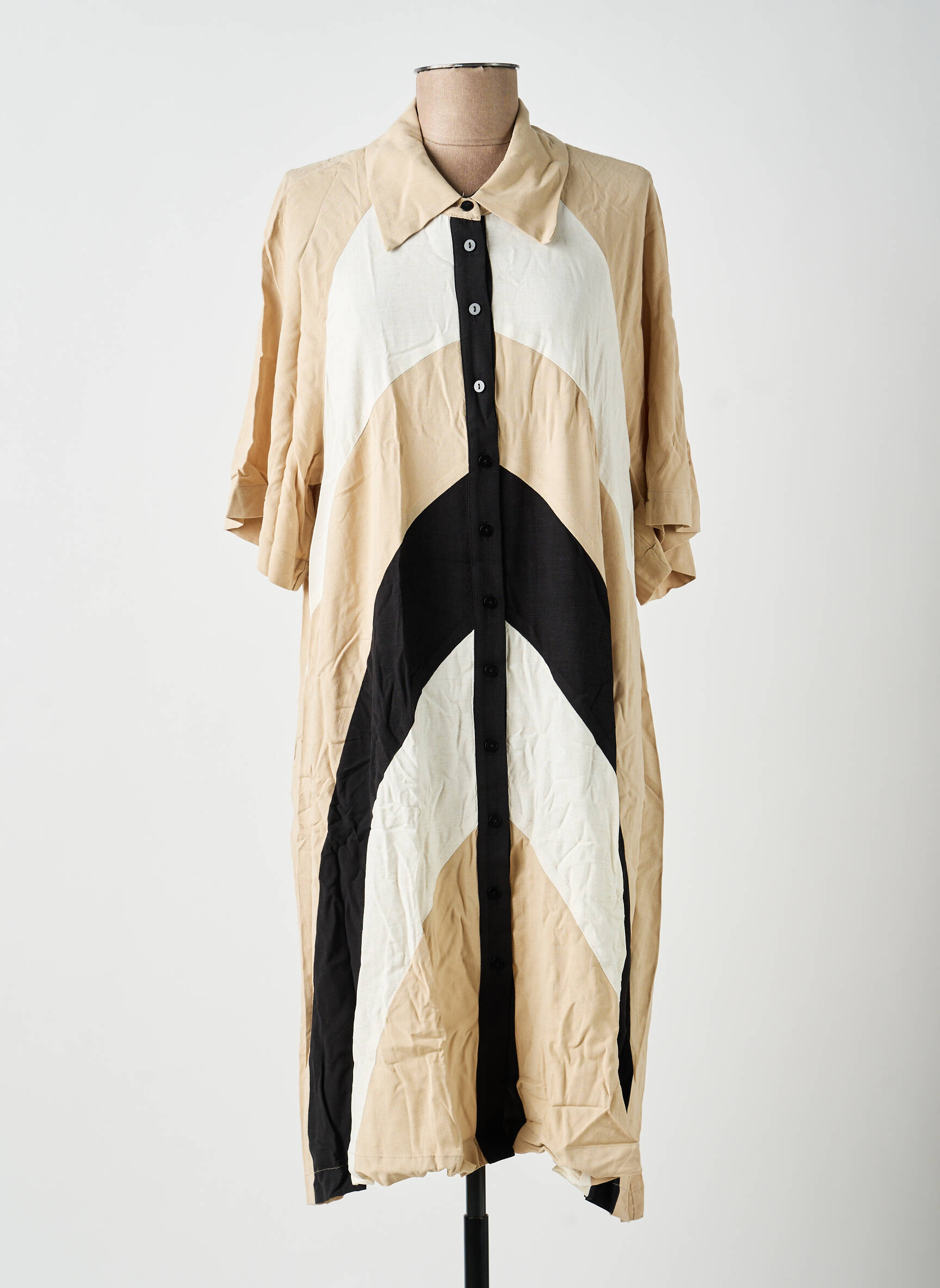 Robe mi-longue coupe fluide manches courtes beige MAT. femme