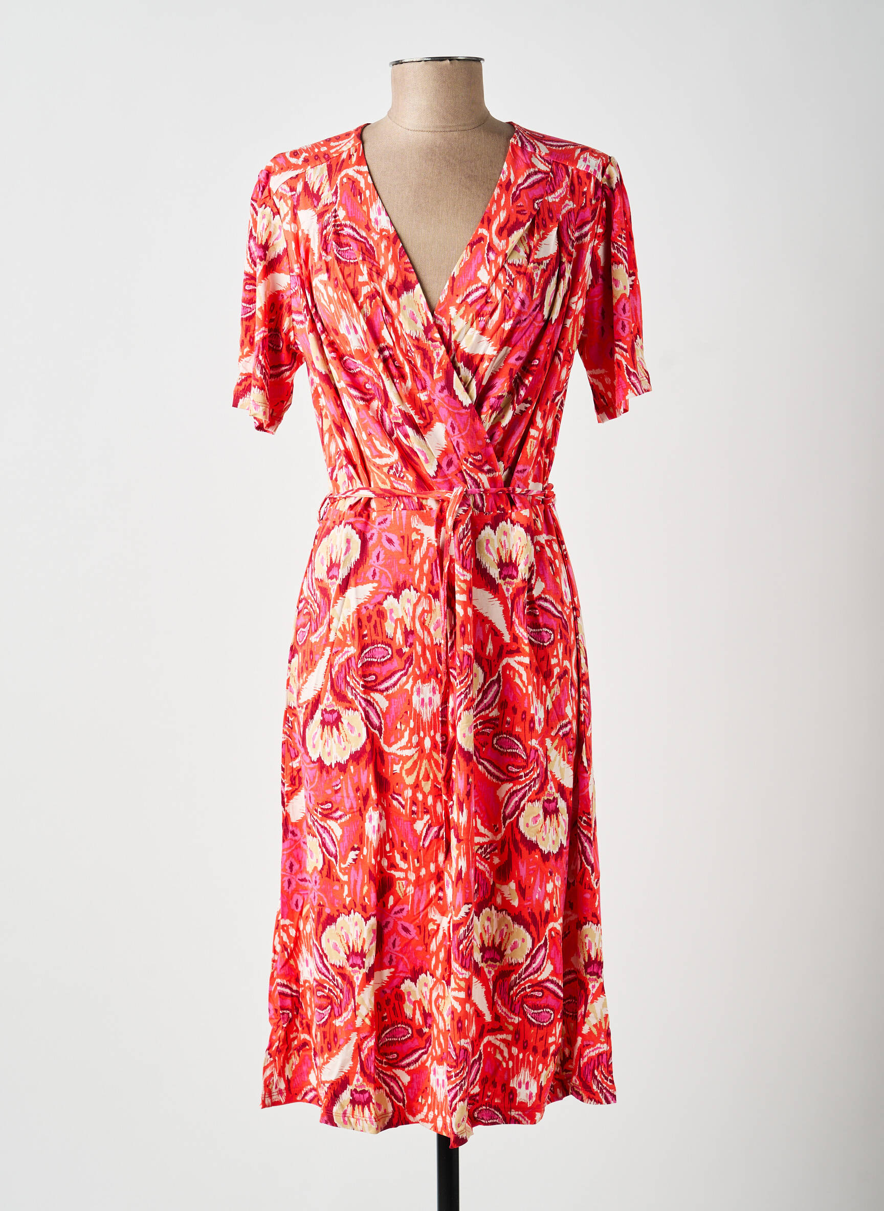 Robe mi-longue imprimé fleurs manches courtes orange YEST femme