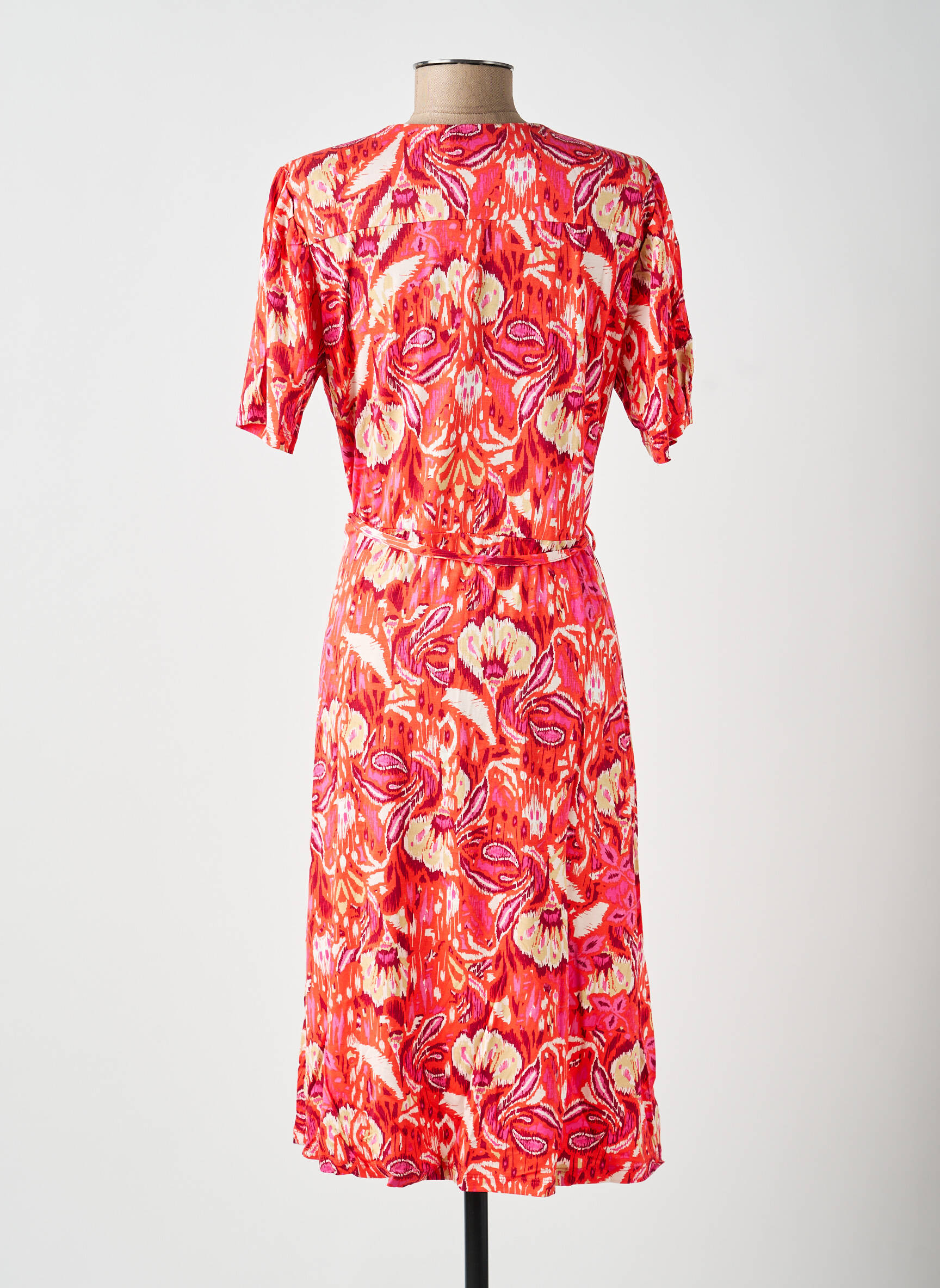 Robe mi-longue imprimé fleurs manches courtes orange YEST femme