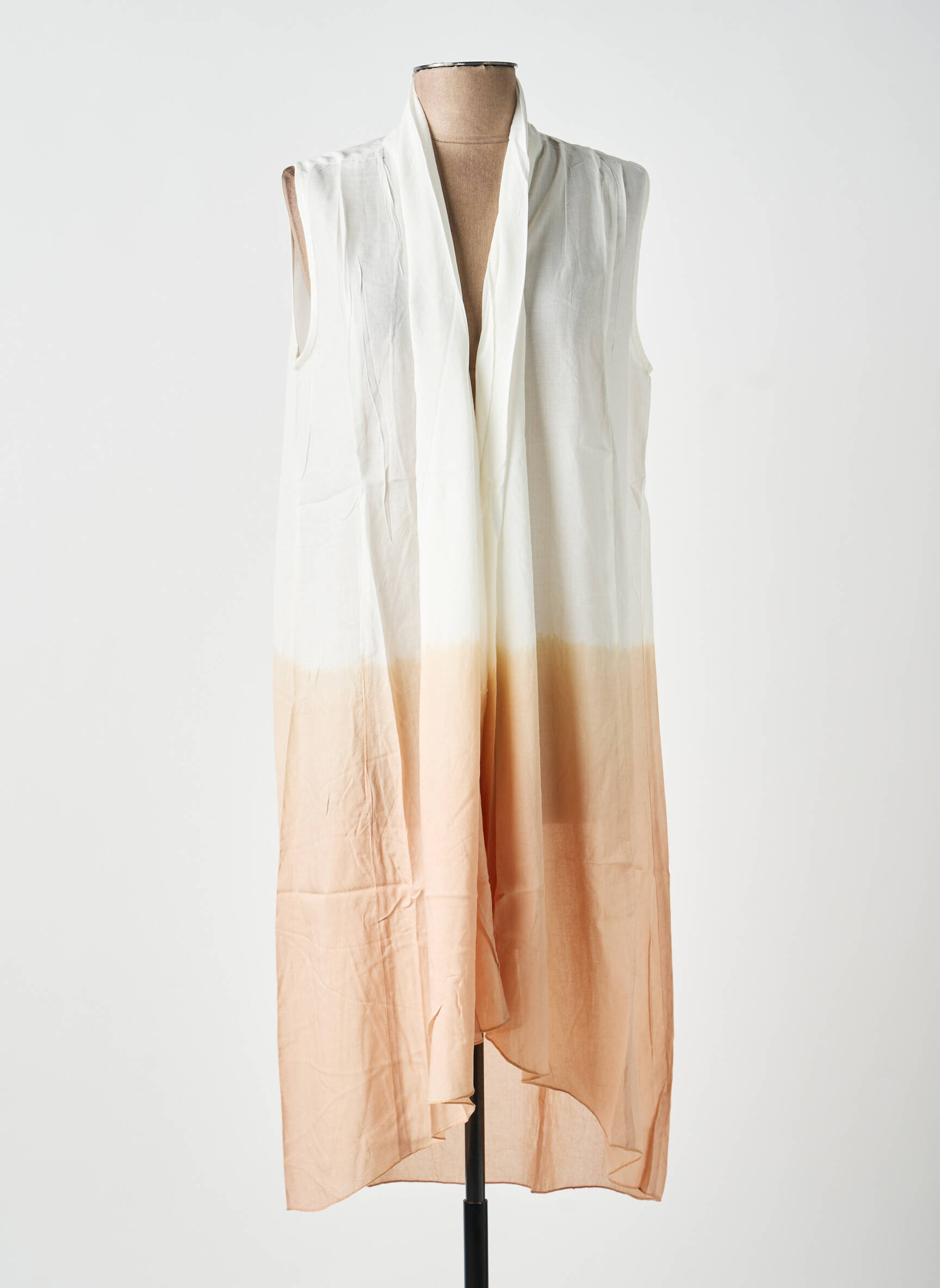 Gilet manches courtes col châle beige POU NOU femme