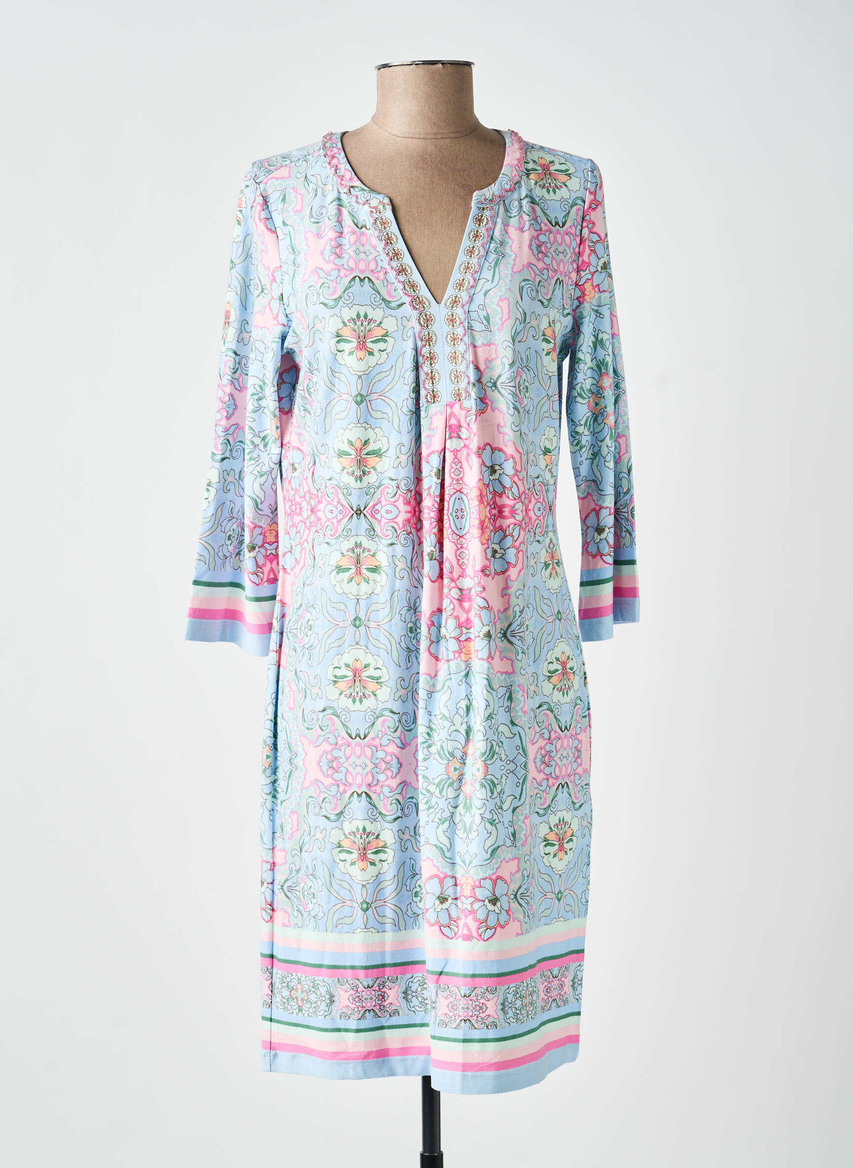 Robe mi-longue imprimé fleurs manches longues bleu ESQUALO femme