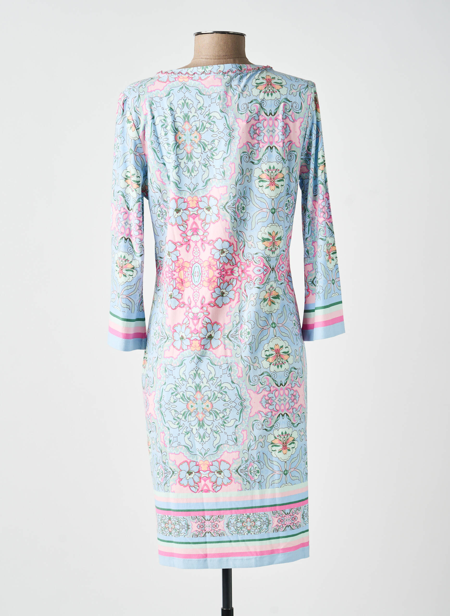 Robe mi-longue imprimé fleurs manches longues bleu ESQUALO femme