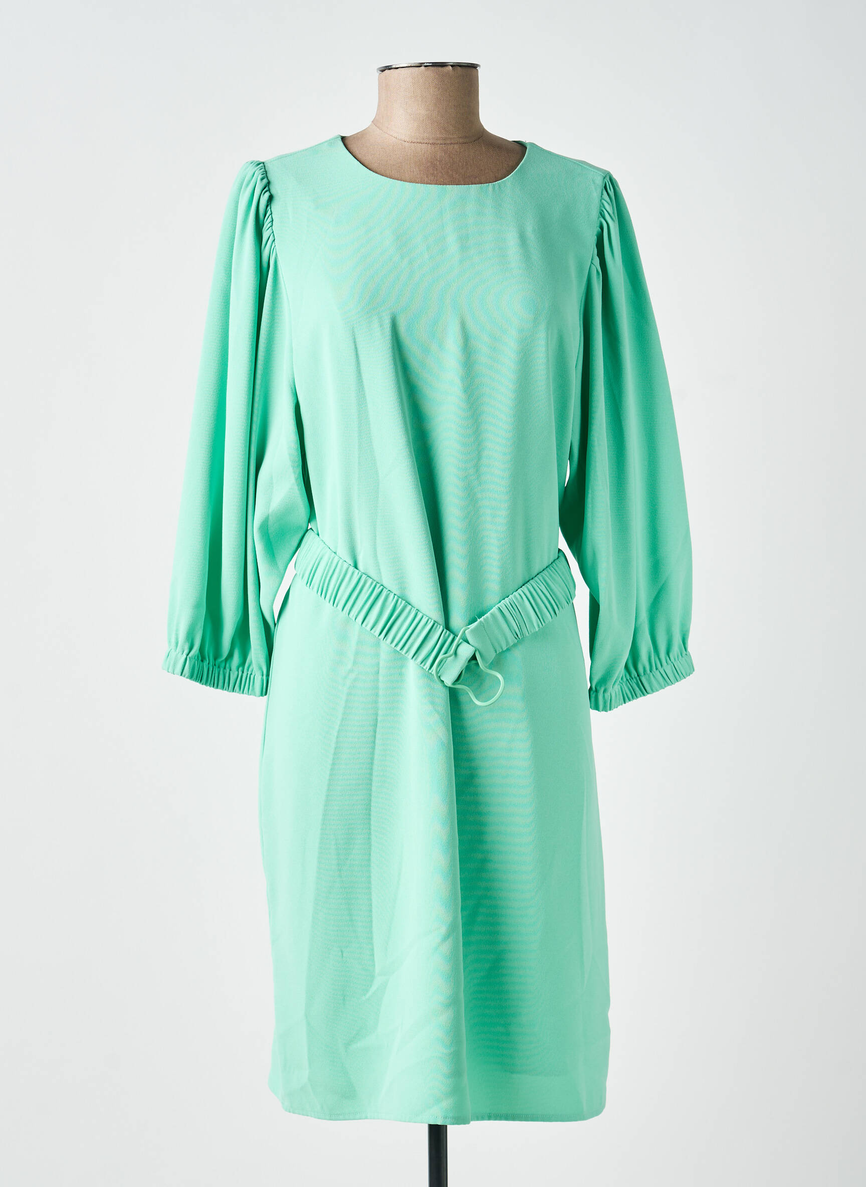 Robe mi-longue tissage crêpe manches longues vert ESQUALO femme
