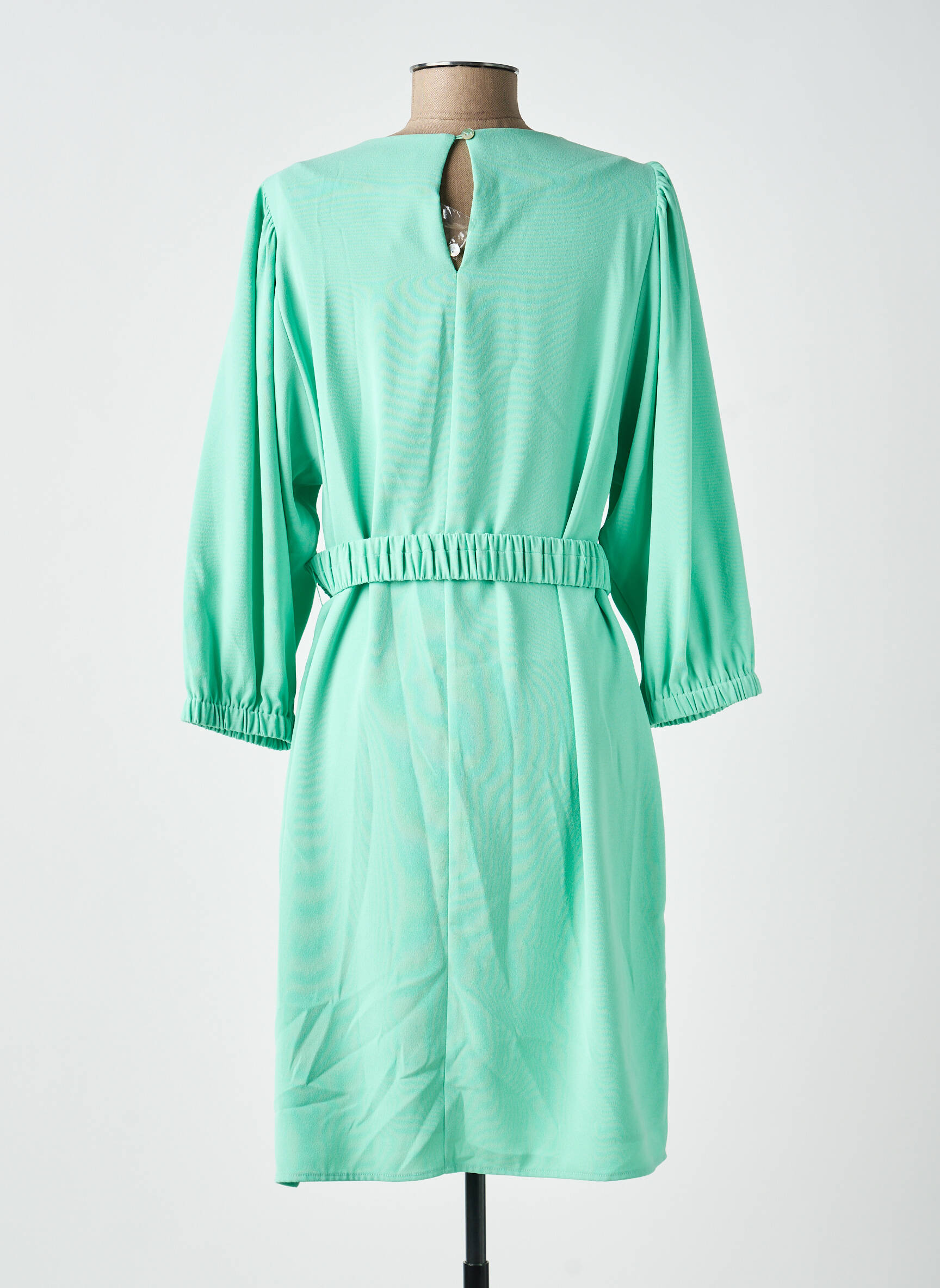Robe mi-longue tissage crêpe manches longues vert ESQUALO femme