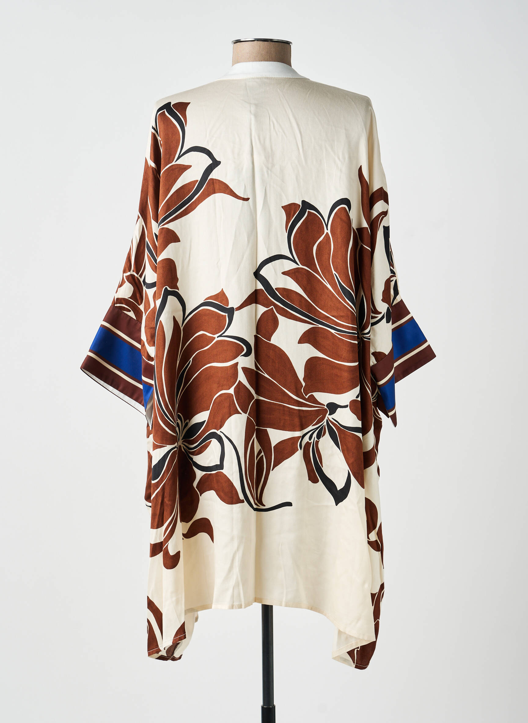 Robe mi-longue imprimé fleurs manches 3/4 marron MAT. femme