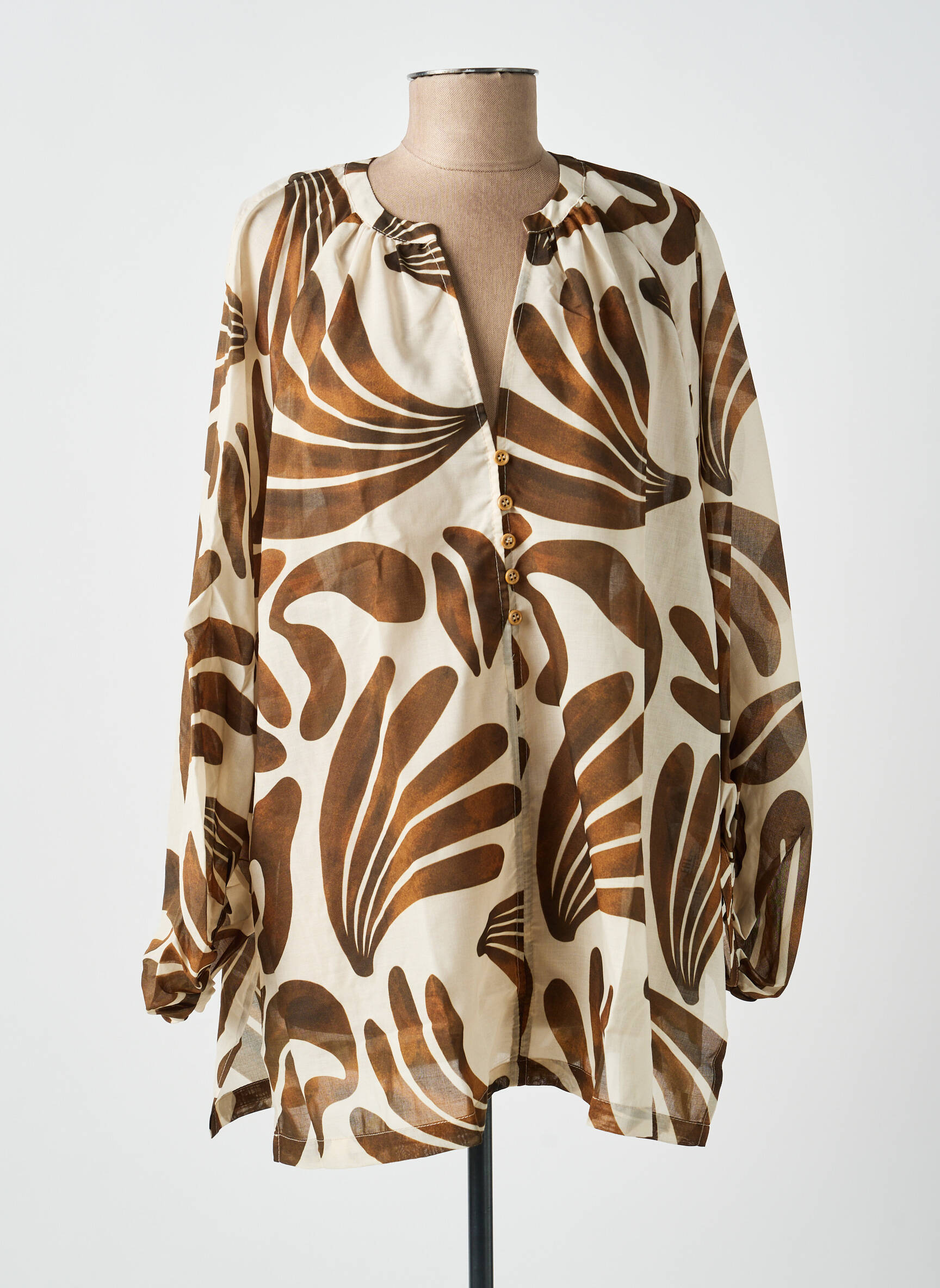 Blouse légère et transparente manches longues marron MAT. femme