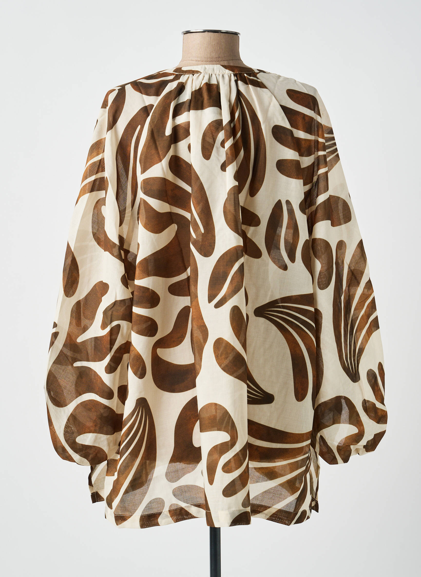 Blouse légère et transparente manches longues marron MAT. femme