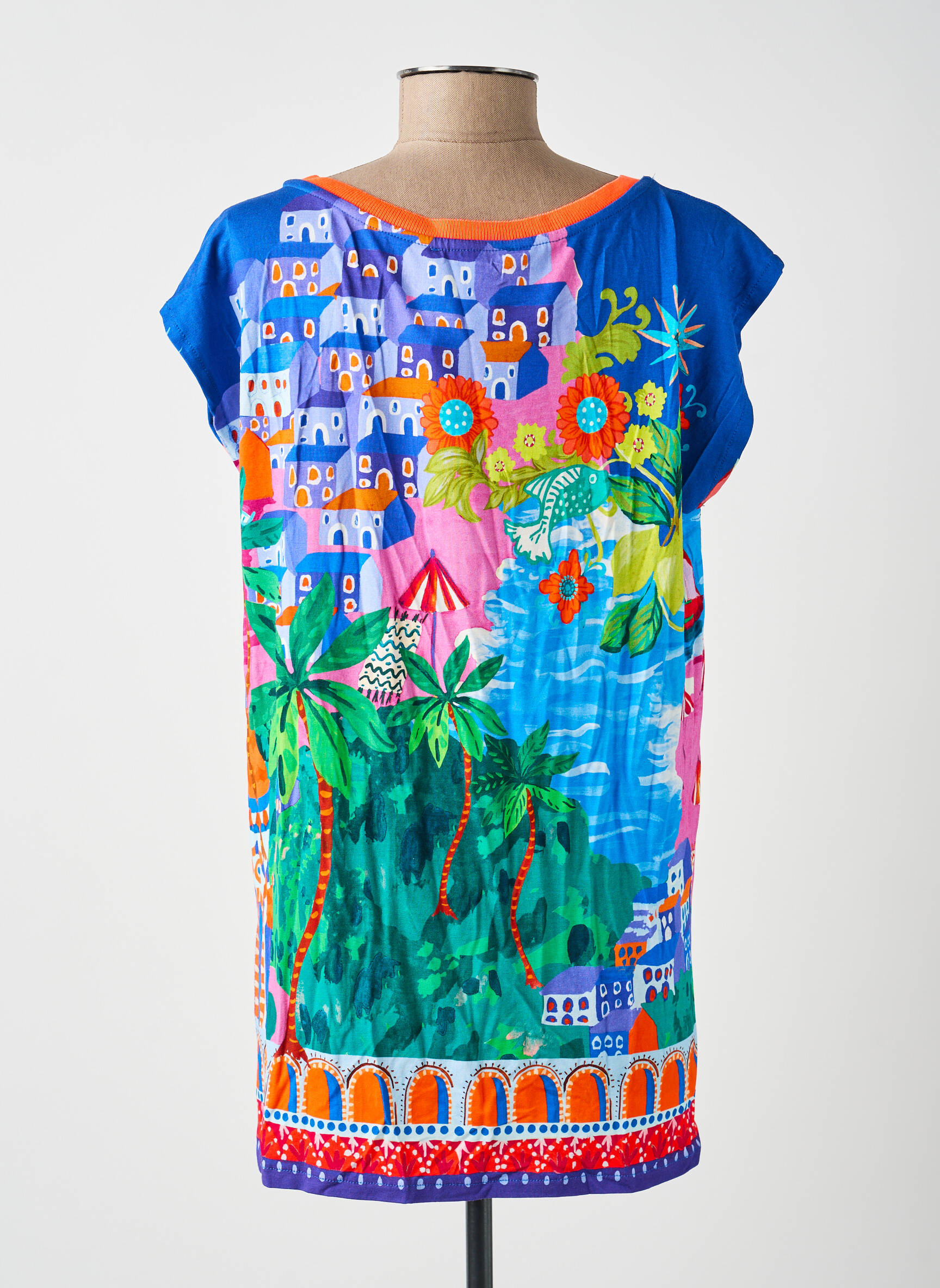 Top imprimé fantaisie manches courtes bleu AN II VITO femme