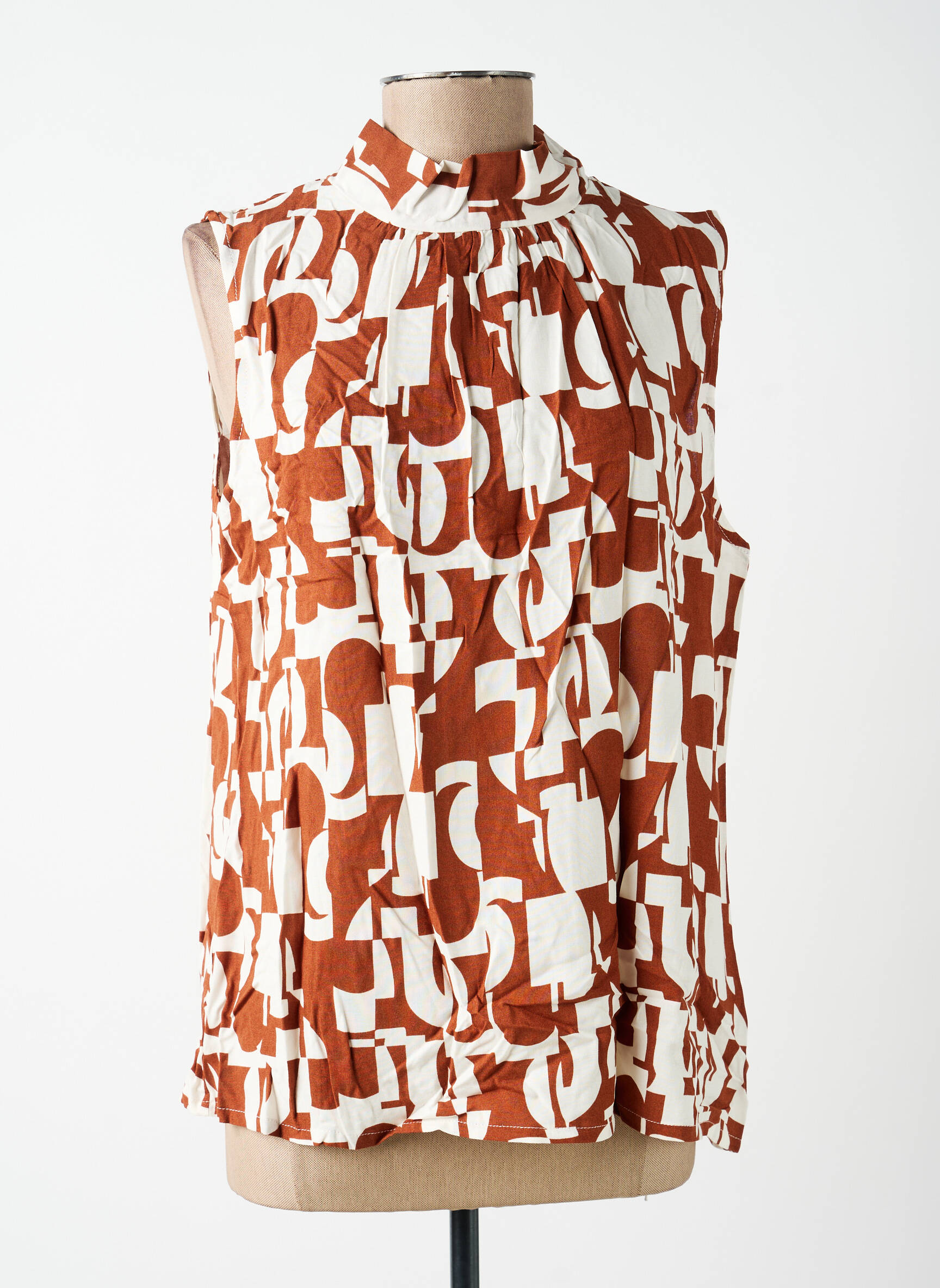 Top imprimé fantaisie sans manche marron ZILCH femme