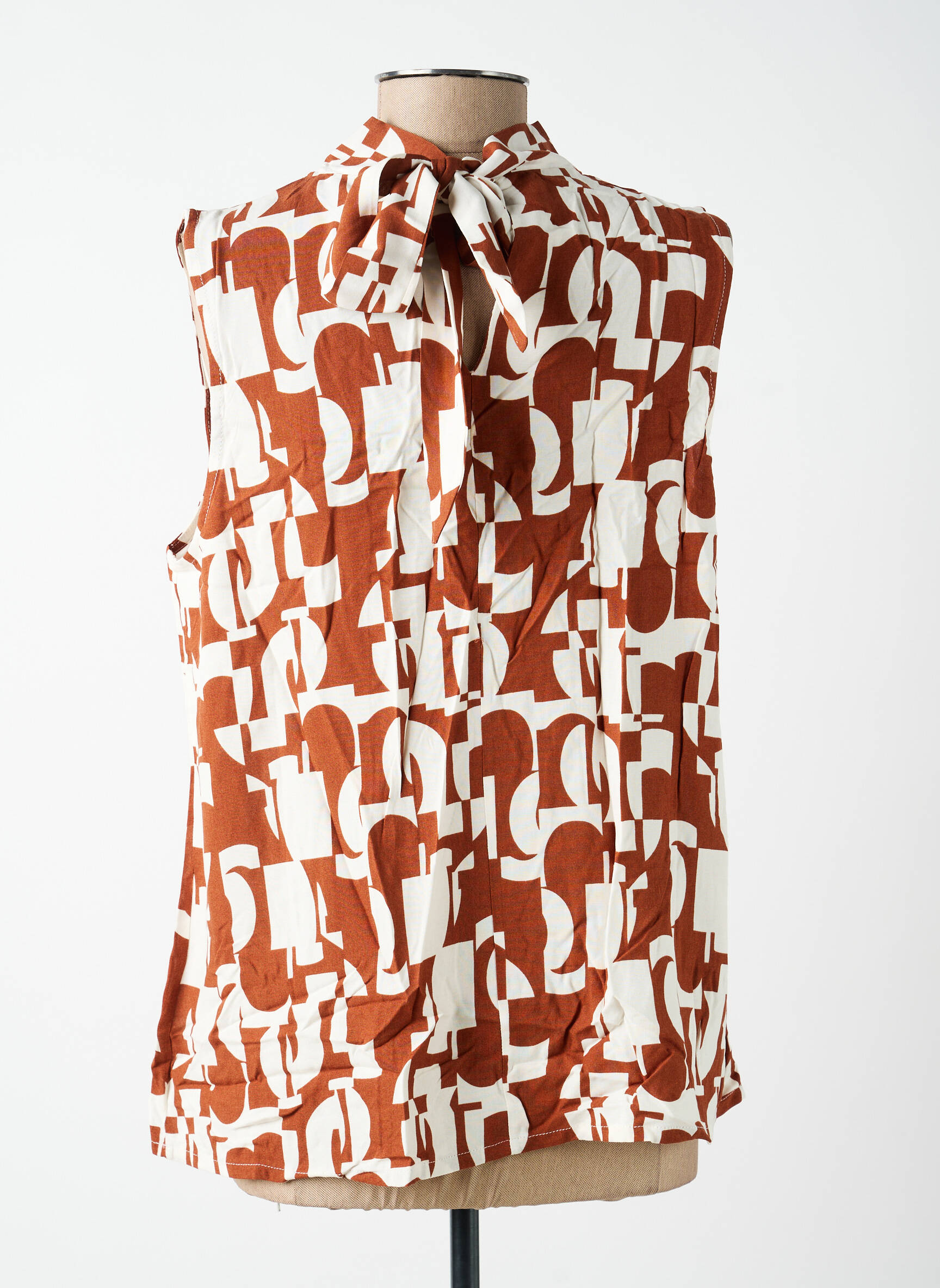 Top imprimé fantaisie sans manche marron ZILCH femme