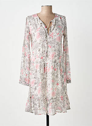 Robe mi-longue imprimé fleurs manches longues blanc BELLAWAY femme